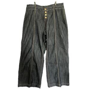 Ashley Stewart Women's Plus Size 24 Dark Blue Denim Wide-leg Trouser Style Jeans